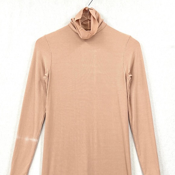 ENZA COSTA Silk Rib Dress Womens Medium Pink Turtleneck Long Sleeve Midi NEW - Picture 6 of 15
